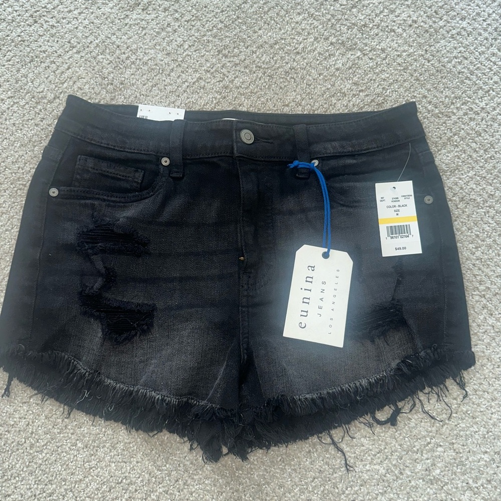 Eunina Women's Dark Denim Distressed Shorts